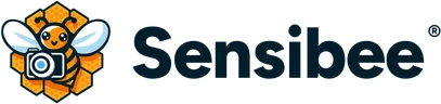Sensibee logo of a bee holding a camera